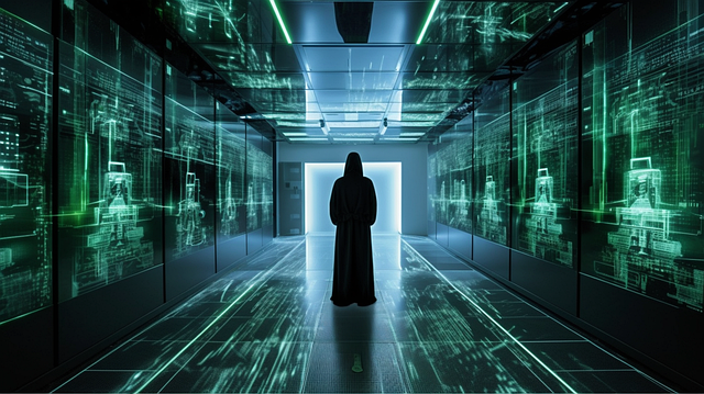 An image showcasing a vault-like server room, with reinforced steel doors, biometric scanners, and blinking red lights, representing the heightened cybersecurity measures in place to protect sensitive financial data in 2022