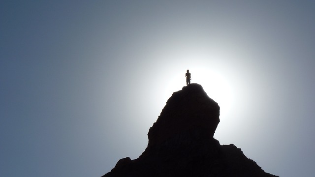 An image showcasing a climber atop a mountain peak, symbolizing career success